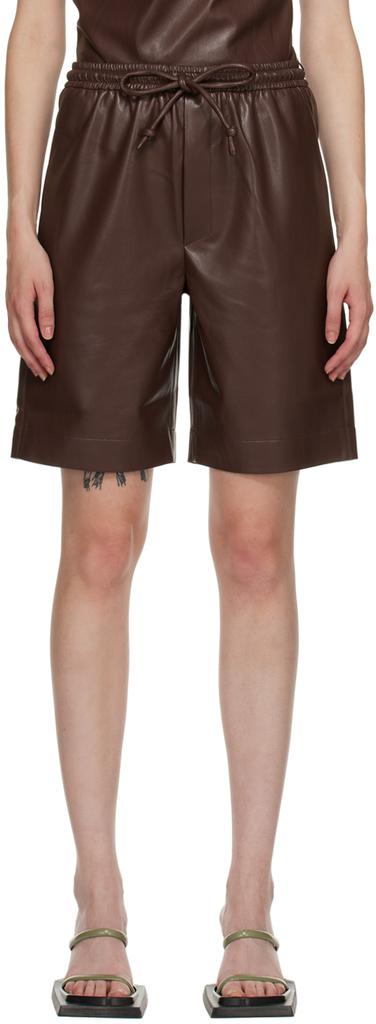 Brown Munira Vegan Leather Shorts商品第1张图片规格展示
