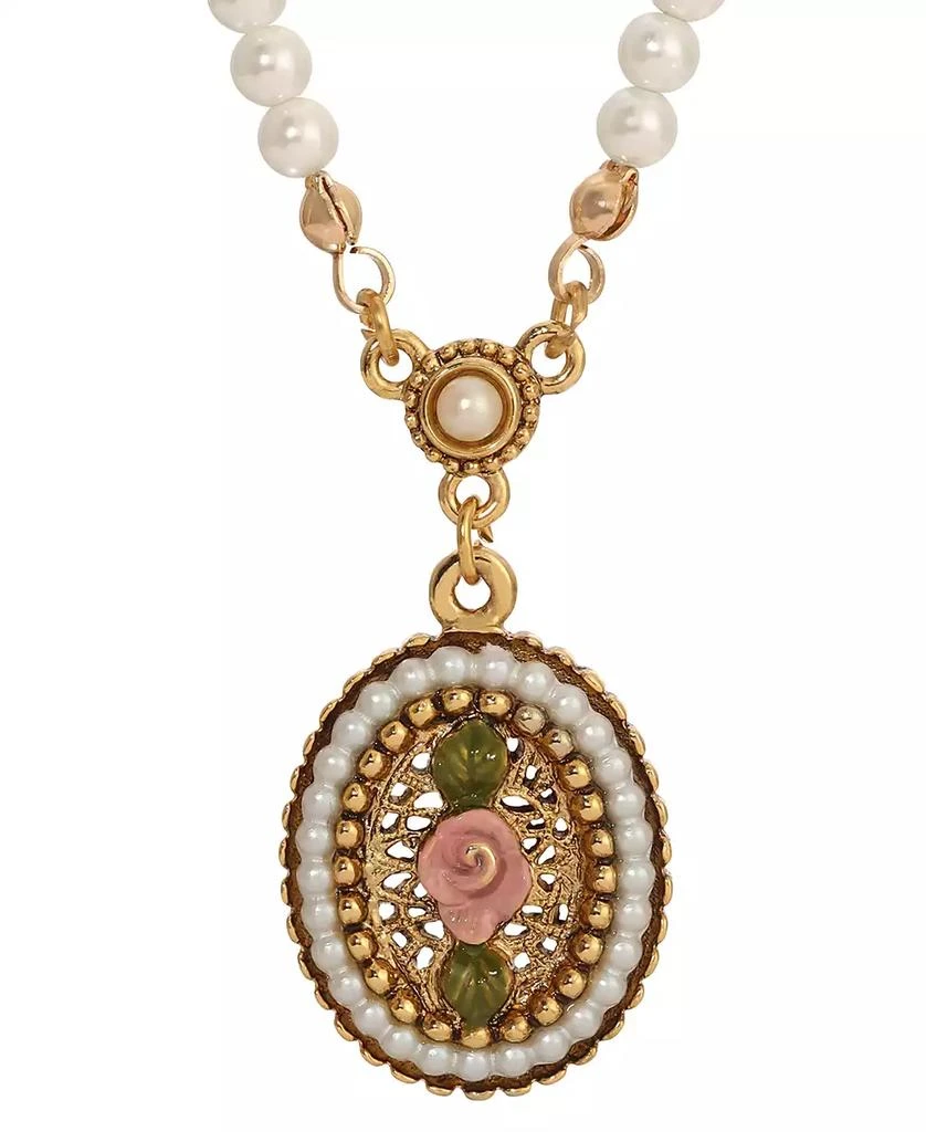 商品2028|Imitation Pearl Pink Enamel Flower Pendant Necklace,价格¥360,第2张图片详细描述