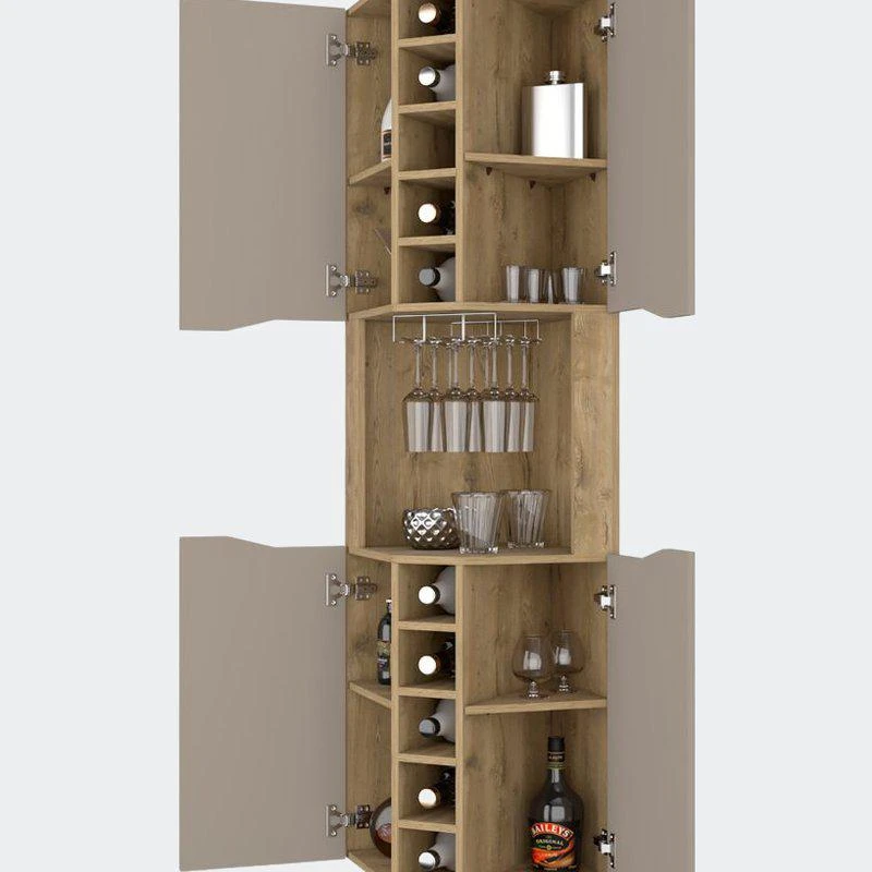 商品FM Furniture|Lyla Corner Bar Cabinet, Ten Wine Cubbies, Four Door Cabinet, Four Interior Shelves,价格¥2351,第1张图片