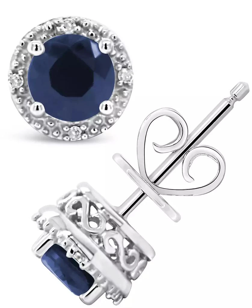 商品Macy's|Sapphire (1-1/5 ct. t.w.) and Diamond Accent Stud Earrings in Sterling Silver,价格¥4354,第1张图片