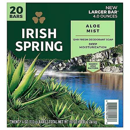 商品Irish Spring|Irish Spring Bar Soap for Men, Aloe Mist (4 oz., 20 pk.),价格¥86,第1张图片