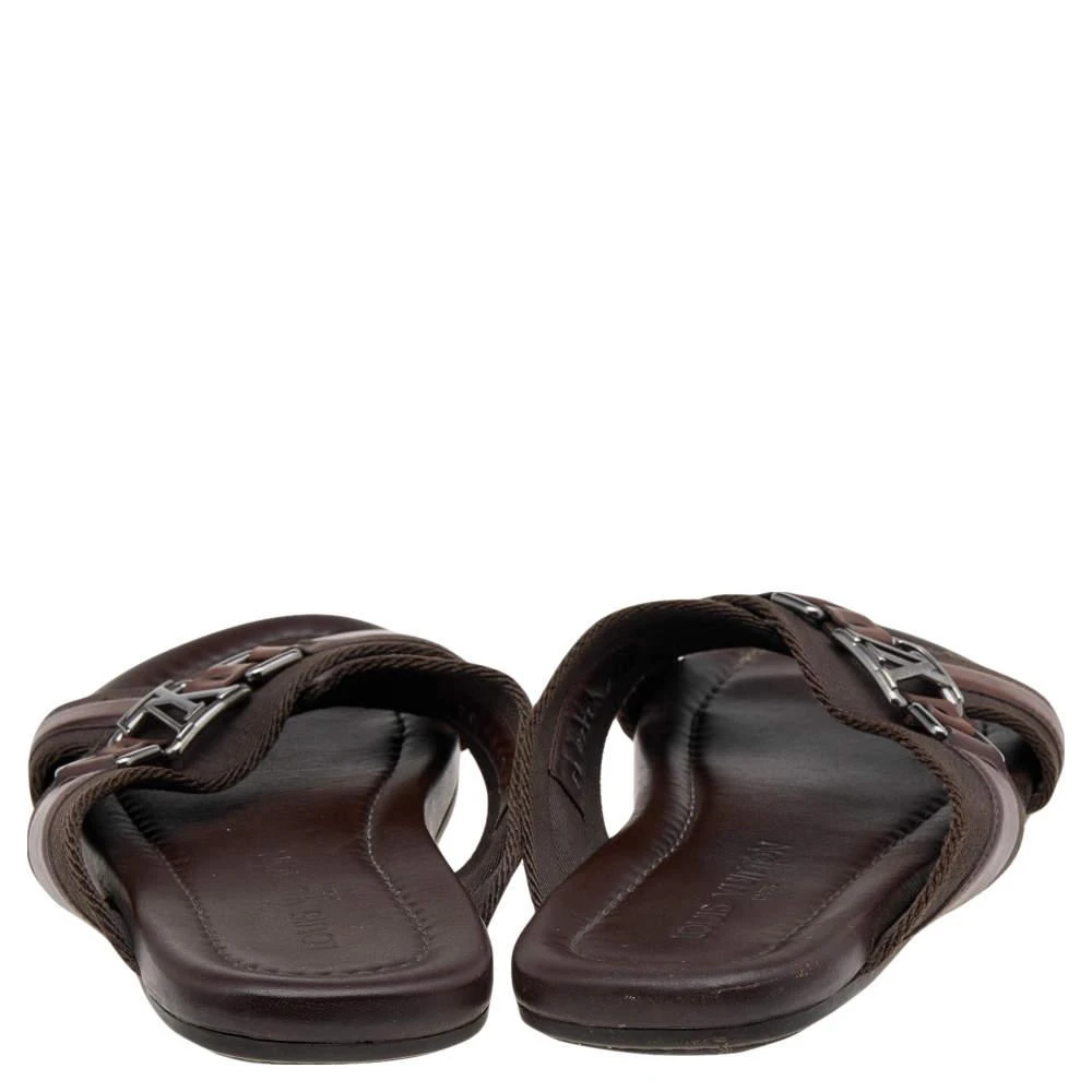 商品[二手商品] Louis Vuitton|Louis Vuitton Brown Leather And Fabric Cross Strap Logo Flat Sandals Size 40,价格¥1648,第5张图片详细描述