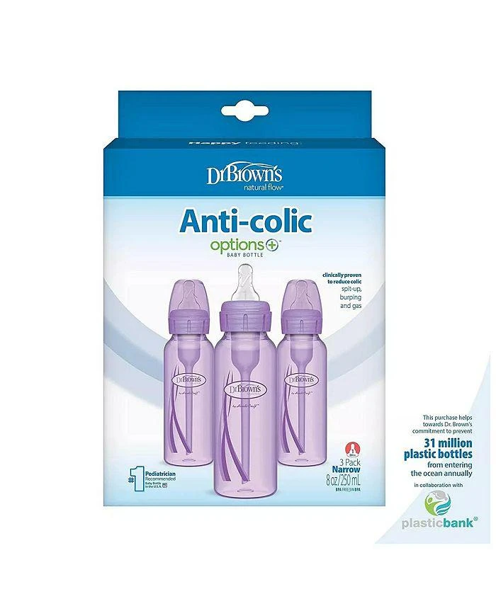 商品Dr. Brown's|Girls' Options+ Natural Flow Anti-Colic Baby Bottles, 8oz, 3 Pack,价格¥164,第2张图片详细描述