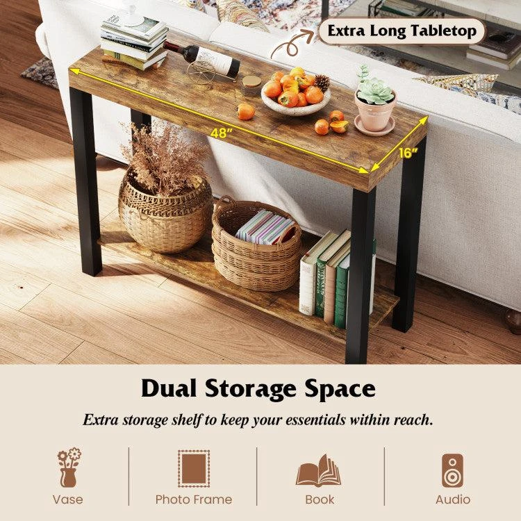商品Hivvago|2-Tier Home Bar Table with Open Shelves and Storage for Home Kitchen Living Room Pub-Rustic Brown,价格¥1972,第4张图片详细描述