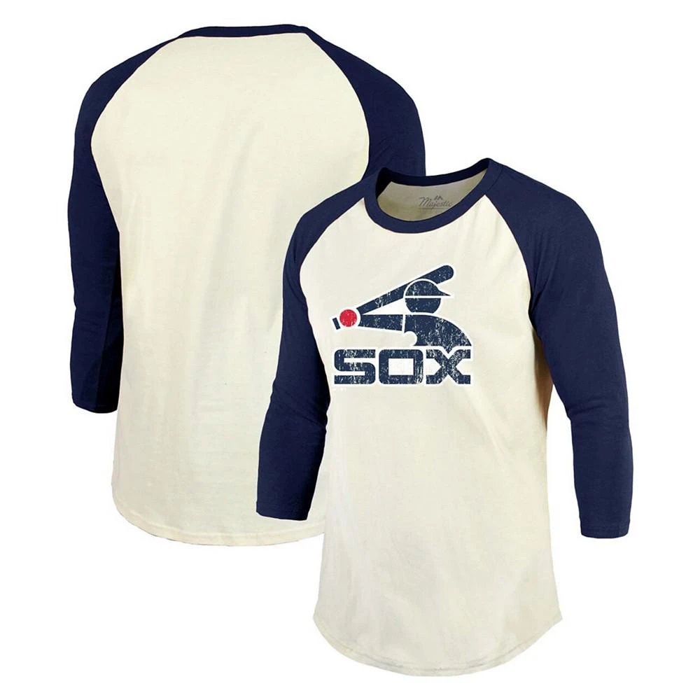 商品Majestic|Men's Cream, Navy Chicago White Sox Cooperstown Collection Raglan 3/4 Sleeve T-shirt,价格¥358,第2张图片详细描述