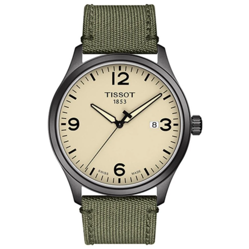 商品Tissot|Men's Swiss Gent XL Green Fabric Strap Watch 42mm,价格¥1319,第1张图片