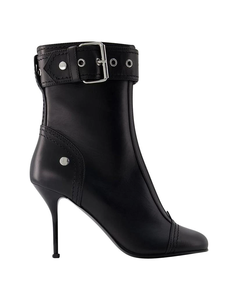 商品Alexander McQueen|High-heeled ankle boots - Alexander Mcqueen - Leather - Black/Silver,价格¥9541,第1张图片