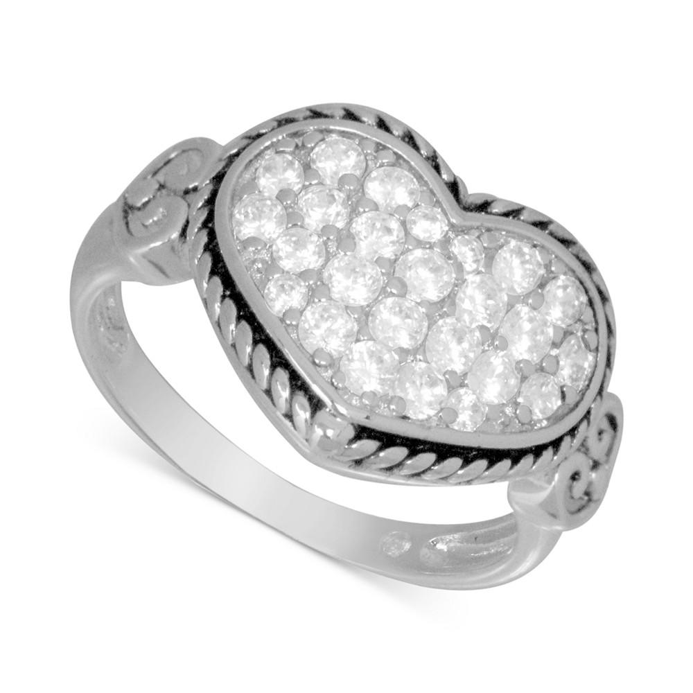 Cubic Zirconia Heart Cluster Statement Ring in Silver-Plate商品第1张图片规格展示