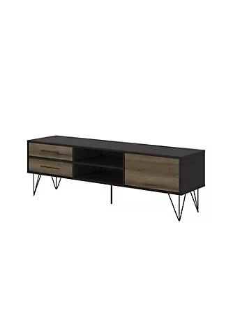 商品Duna Range|Range 60 Inch Wood And Metal 1 Door Tv Entertainment Stand With 2 Drawers Brown And Black,价格¥1312,第1张图片