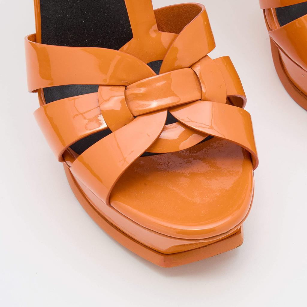 Saint Laurent Orange Patent Leather Tribute Platform Sandals Size 39.5商品第7张图片规格展示