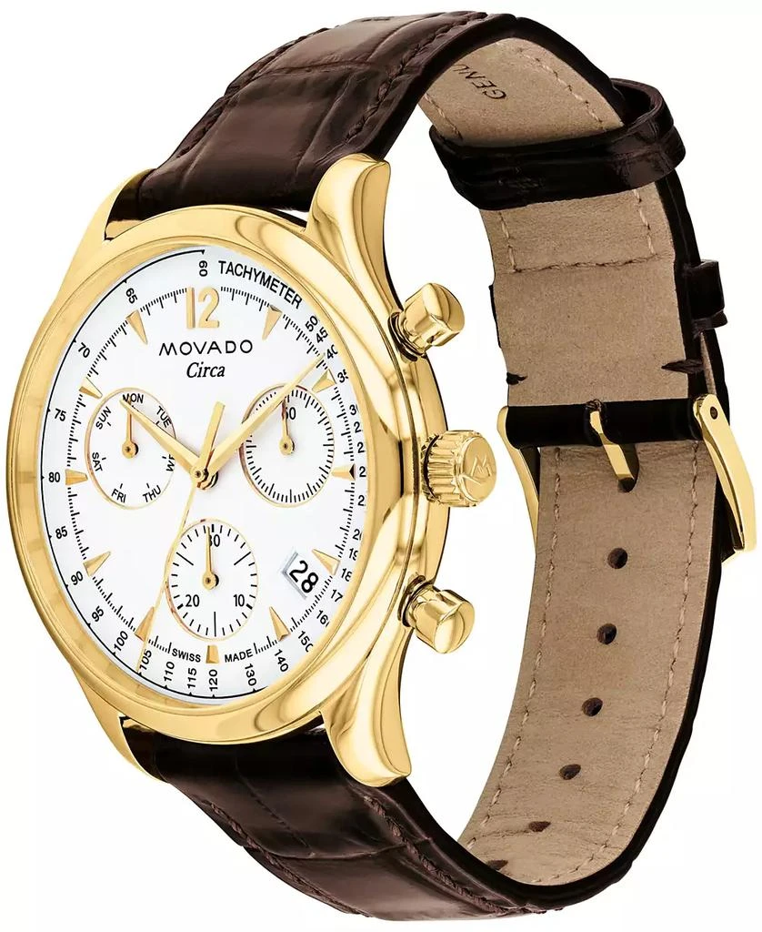 商品Movado|Men's Heritage Circa Swiss Quartz Chronograph Brown Genuine Leather Strap Watch 43mm,价格¥7408,第2张图片详细描述