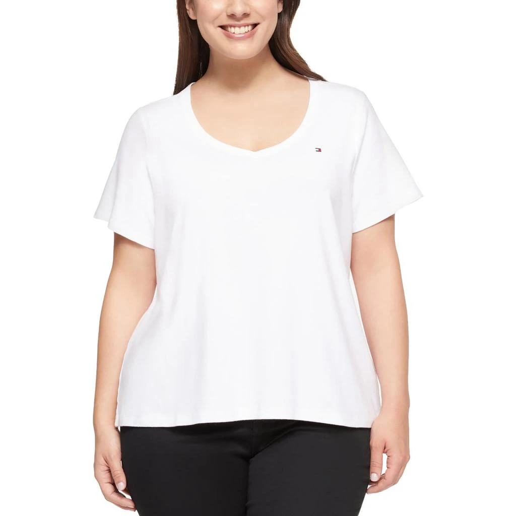 商品Tommy Hilfiger|Tommy Hilfiger Womens Plus V-Neck Cotton T-Shirt,价格¥77,第2张图片详细描述