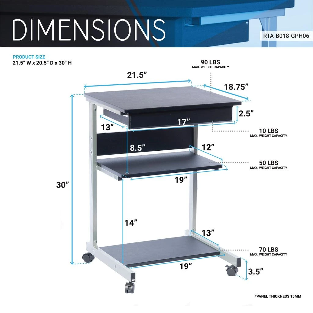 商品Streamdale Furniture|Streamdale Rolling Laptop Cart With Storage,价格¥1095,第4张图片详细描述