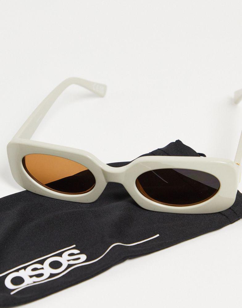 ASOS DESIGN mid square sunglasses with tonal lens in beige商品第3张图片规格展示