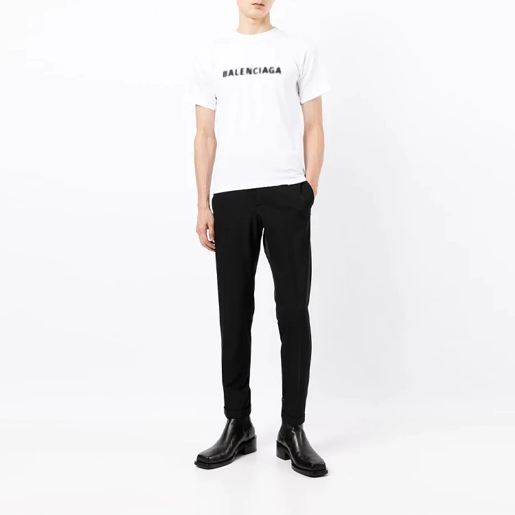 商品[国内直发] Balenciaga|巴黎世家 FW21 Blurry Logo破洞复古平纹经典短袖T恤 男女同款 白色,价格¥2653,第3张图片详细描述