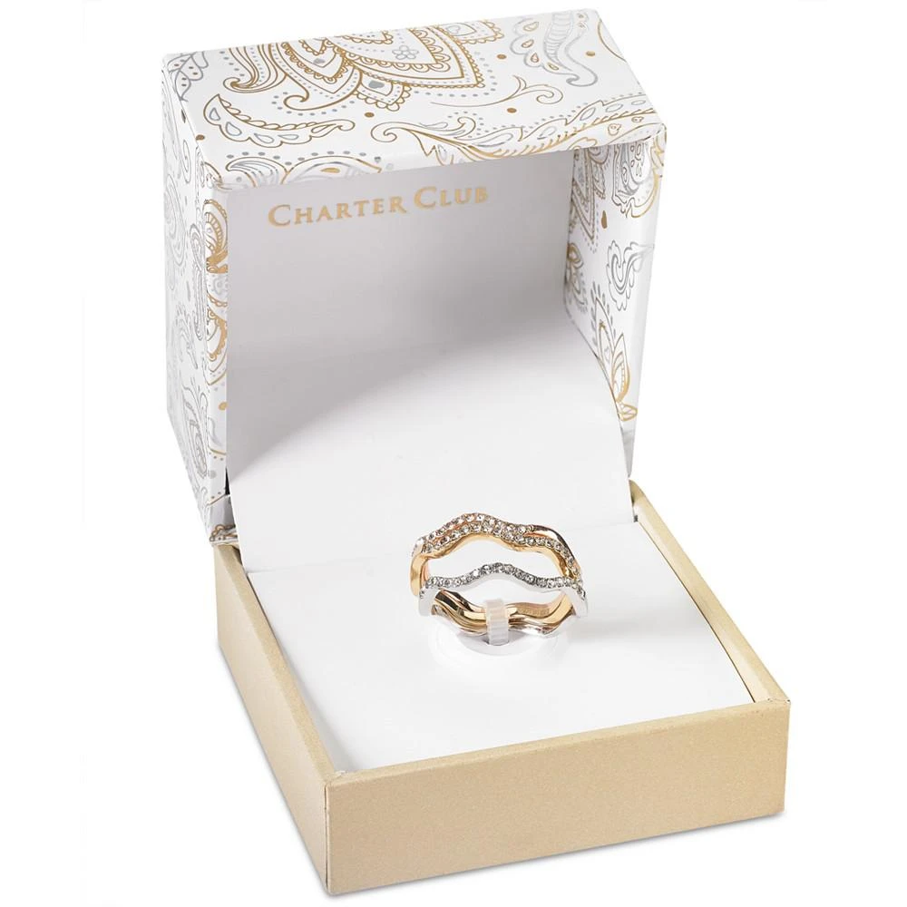 商品Charter Club|Tri-Tone Silver, Gold Plated, 18K Rose Gold Plated 3-Pc. Set Pavé Wavy Rings, Created for Macy's,价格¥89,第2张图片详细描述