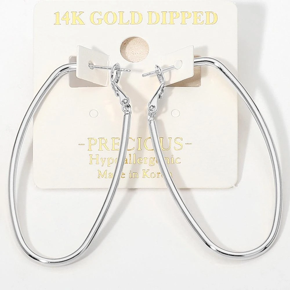 商品FASHNZFAB|14K Gold Dipped Hypoallergenic Oval Hoop Earrings - Silver,价格¥193,第1张图片