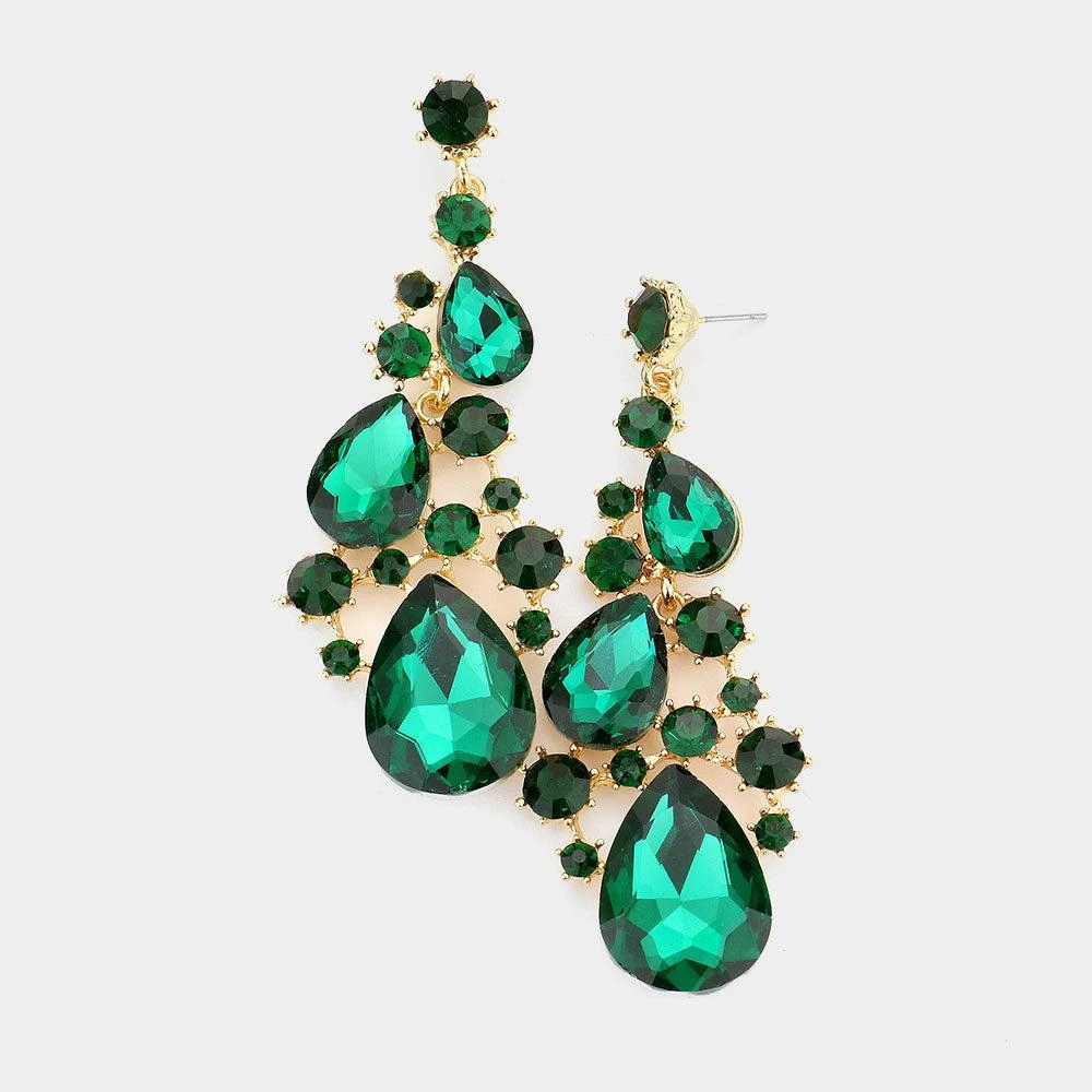 商品FASHNZFAB|Pear Crystal Rhinestone Vine Evening Earrings - Emerald,价格¥201,第1张图片详细描述