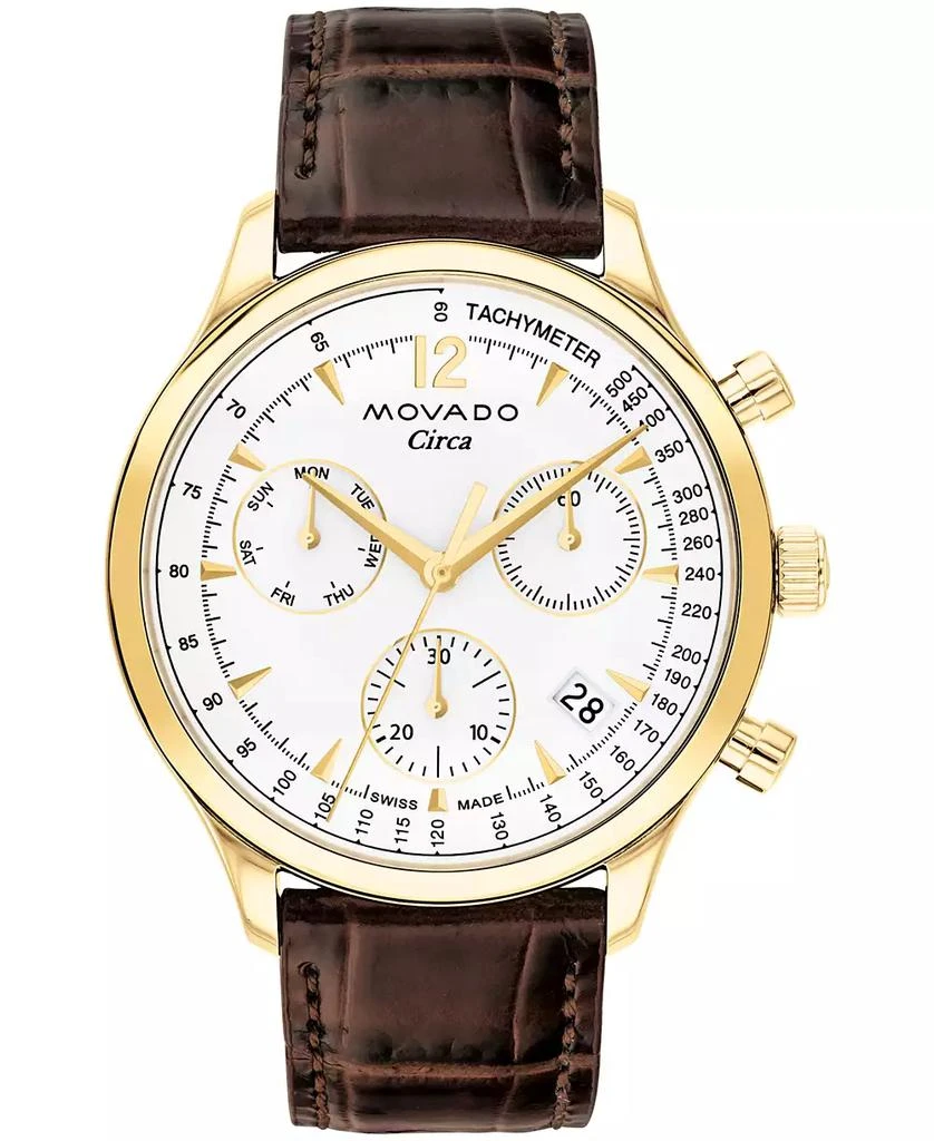 商品Movado|Men's Heritage Circa Swiss Quartz Chronograph Brown Genuine Leather Strap Watch 43mm,价格¥7408,第1张图片