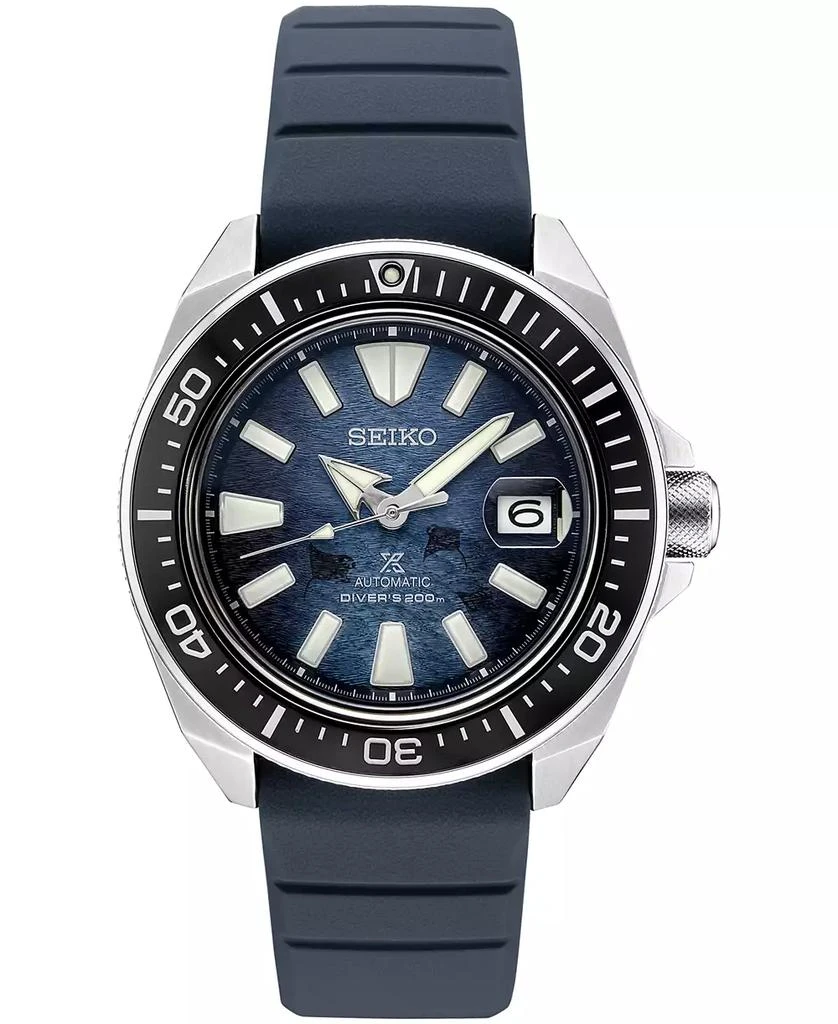 商品Seiko|Men's Automatic Prospex Diver Dark Blue Silicone Strap Watch 45mm,价格¥3985,第1张图片