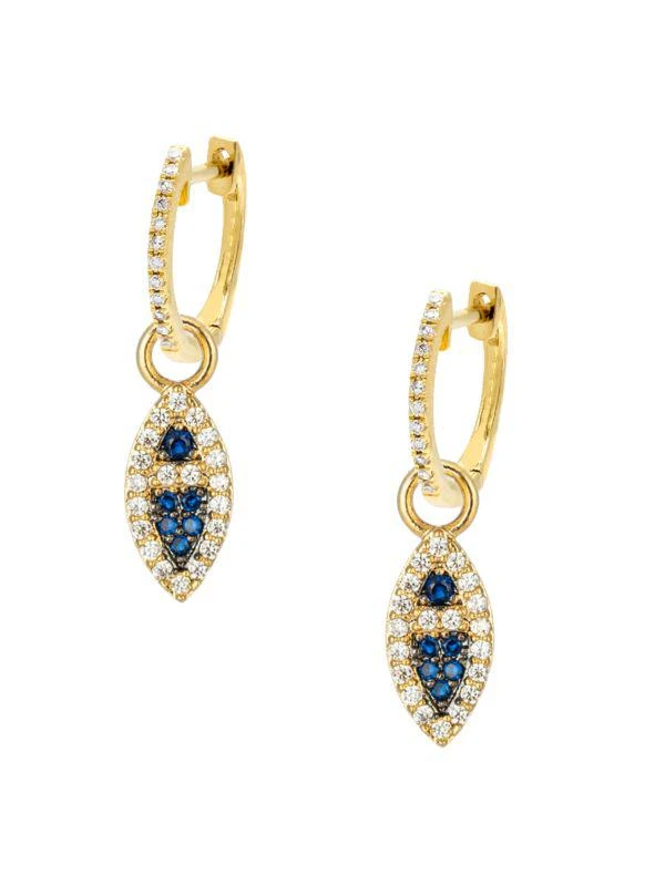 商品Eye Candy LA|Luxe Vivi Goldtone & Blue & White Crystal Drop Huggies Earrings,价格¥208,第2张图片详细描述