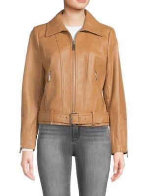 商品Michael Kors|Missy Belted Leather Jacket,价格¥1341,第1张图片