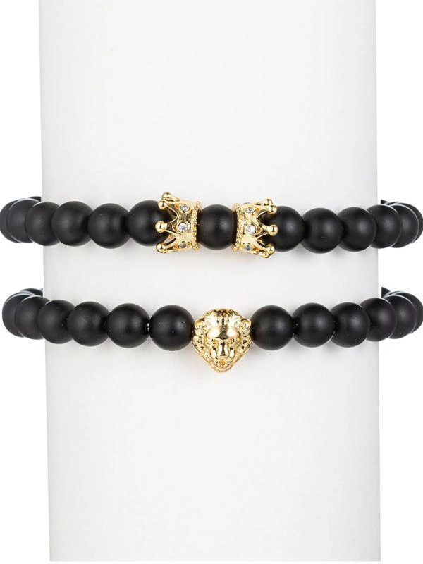 商品Eye Candy LA|Luxe Lava Lion 2-Piece Agate Beaded Bracelet Set,价格¥192,第1张图片