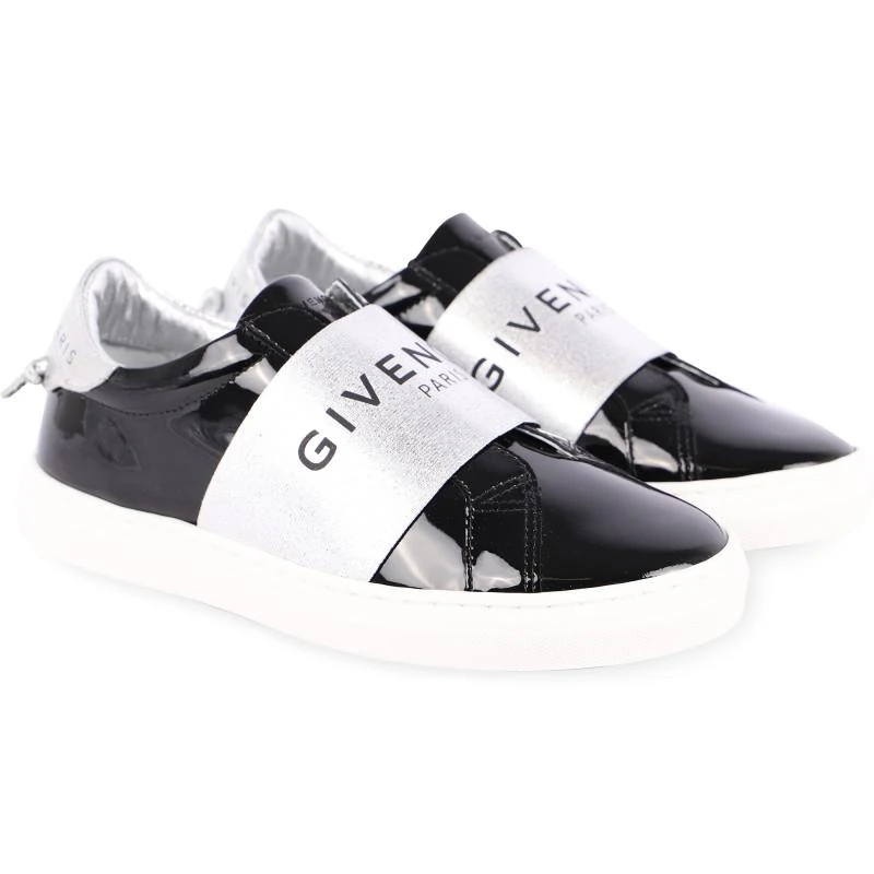 商品Givenchy|Glossy logo slip on sneakers in black and silver,价格¥1791,第1张图片