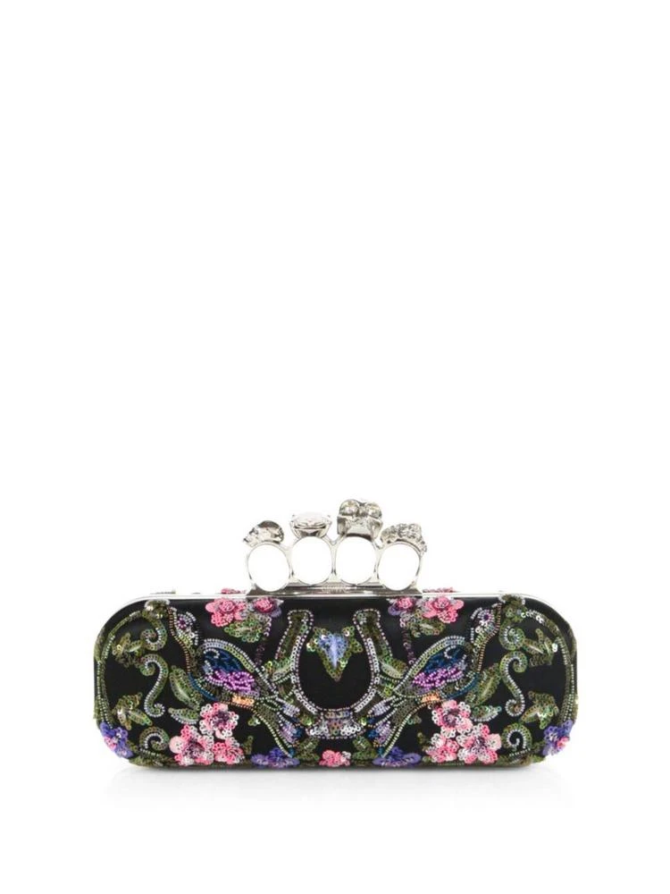 商品Alexander McQueen|Floral-Embroidered Satin Knuckle Clutch,价格¥14812,第1张图片