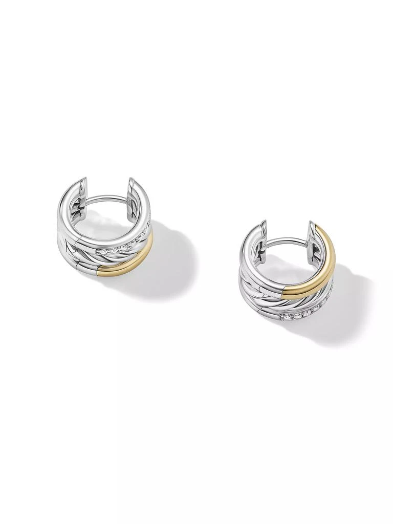 商品David Yurman|DY Mercer&trade; Huggie Hoop Earrings in Sterling Silver with 18K Yellow Gold and Diamonds, 14MM,价格¥8617,第2张图片详细描述