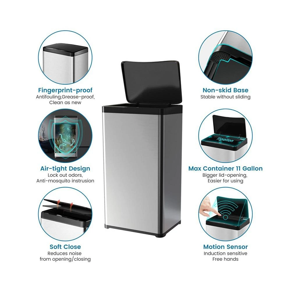 商品Mega Casa|10.6 Gal./40 Liter Rectangular Motion Sensor Trash Can for Kitchen,价格¥638,第3张图片详细描述