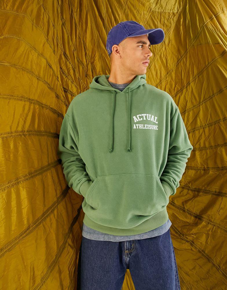 ASOS Actual oversized hoodie in polar fleece with back logo print in green商品第3张图片规格展示