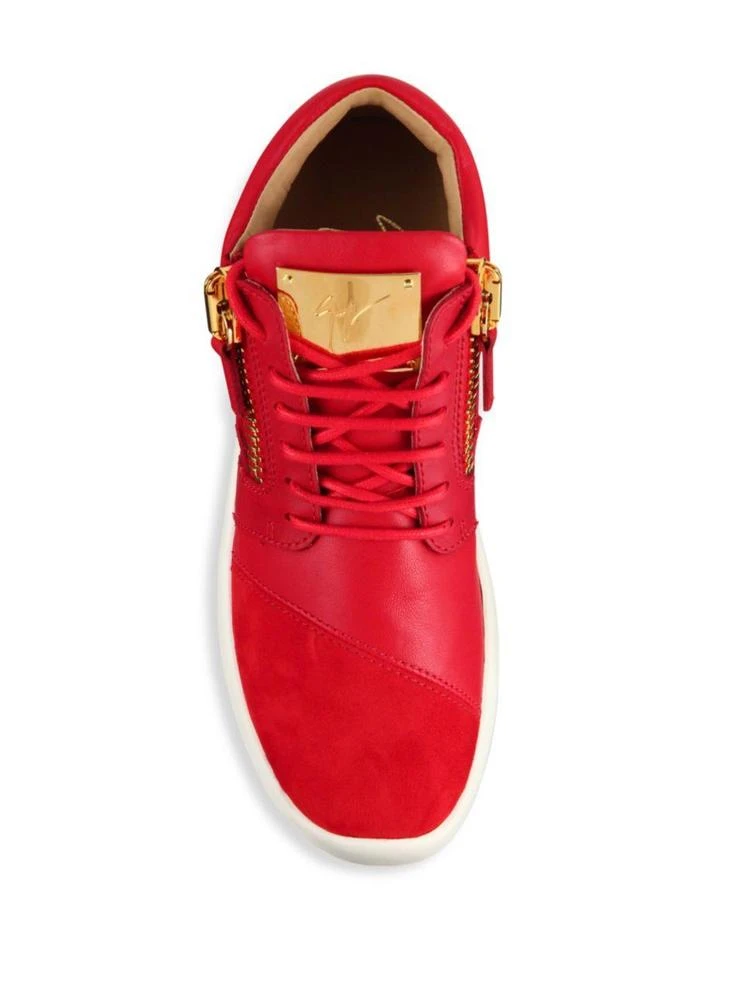 商品Giuseppe Zanotti|Leather & Suede Side-Zip Sneakers,价格¥2084,第4张图片详细描述