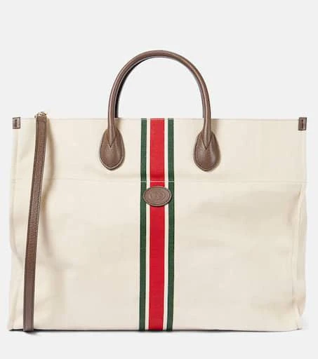 商品Gucci|L号亚麻折叠托特包,价格¥14978,第1张图片