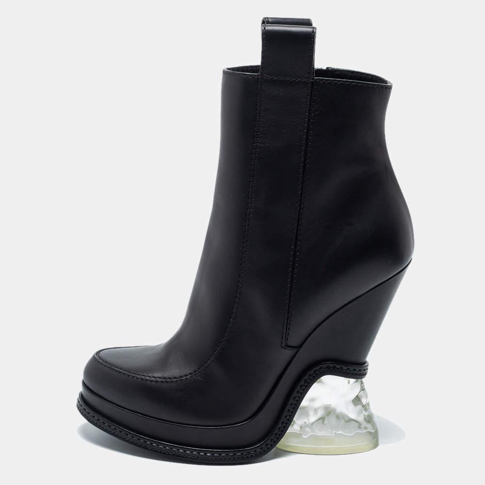 商品[二手商品] Fendi|Fendi Black Leather Ice Heel Ankle Boots Size 40,价格¥5337,第1张图片