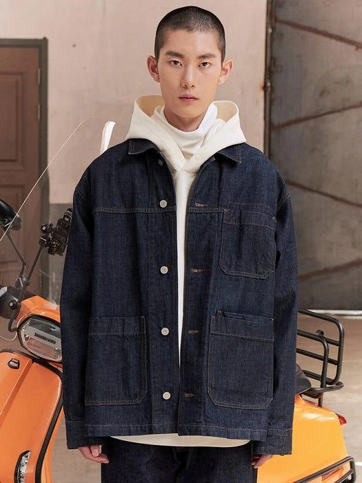 商品PHIZ|RSG Collection UNISEX Indigo Biker Denim Chore Jacket,价格¥1118,第1张图片