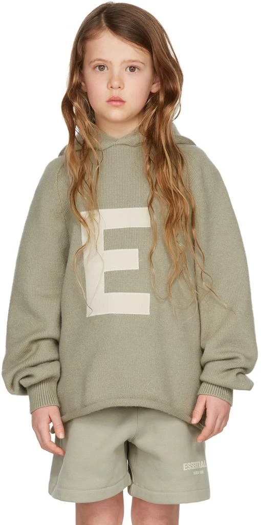 商品Essentials|Kids Green Knit Big E Hoodie,价格¥619,第2张图片详细描述