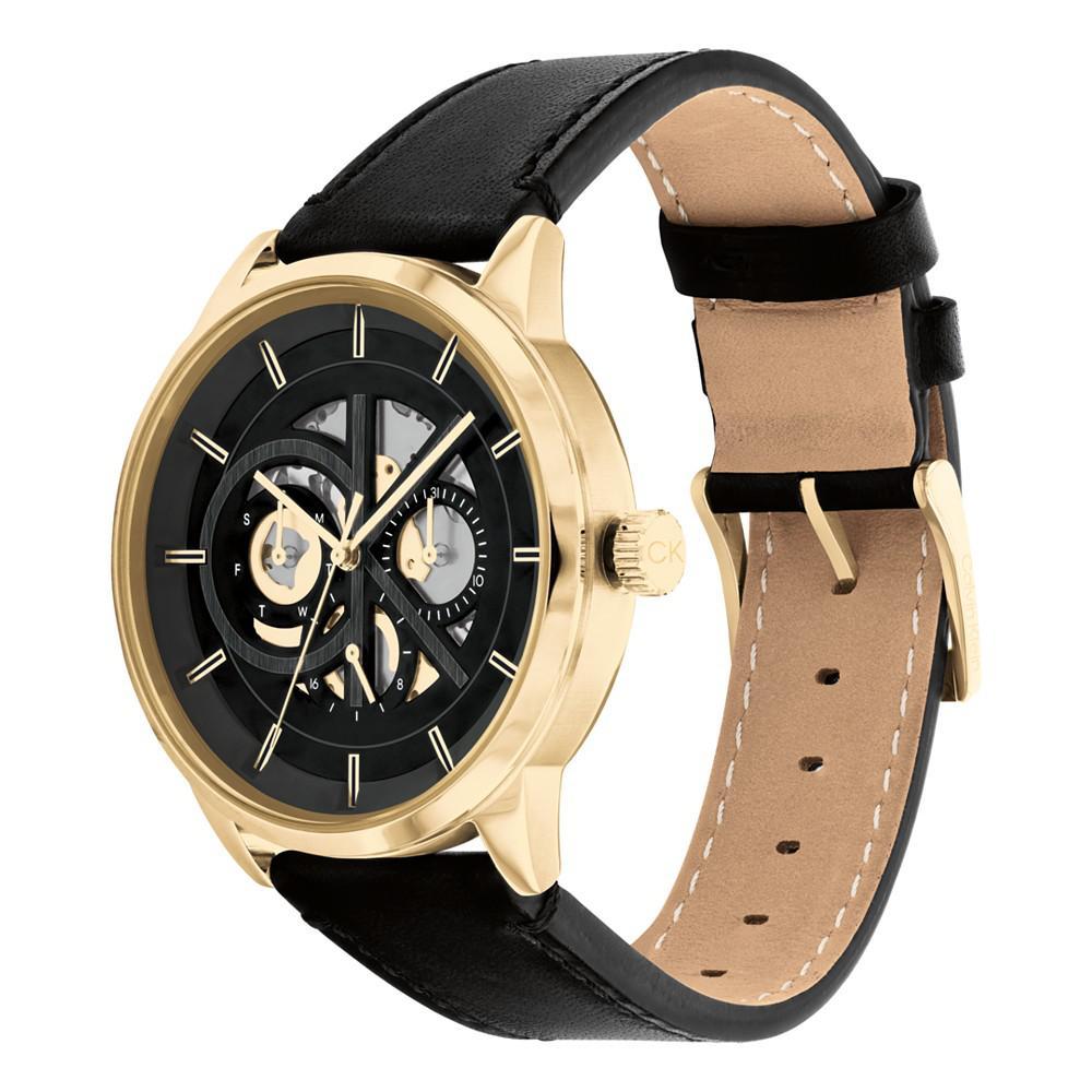 商品Calvin Klein|Men's Black Leather Strap Watch 43mm,价格¥929,第4张图片详细描述