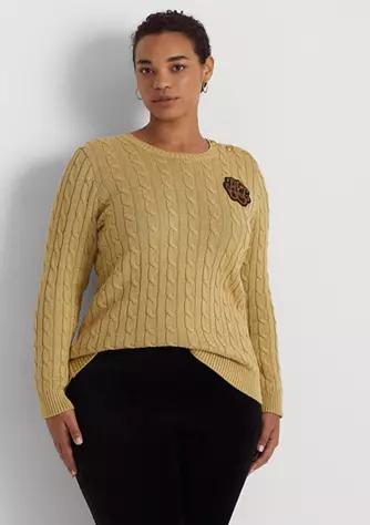Plus Size Metallic Button Trim Cable Knit Sweater商品第1张图片规格展示