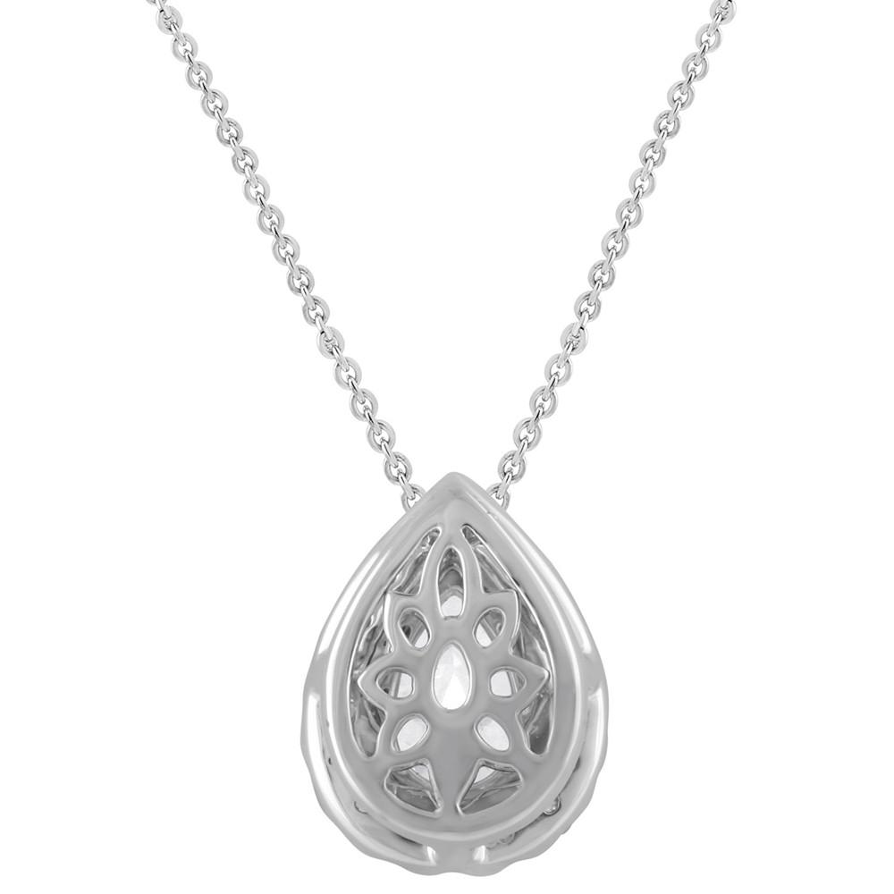 Lab Grown Diamond Pear & Round Halo 18" Pendant Necklace (1-1/5 ct. t.w.) in 14k White Gold商品第4张图片规格展示