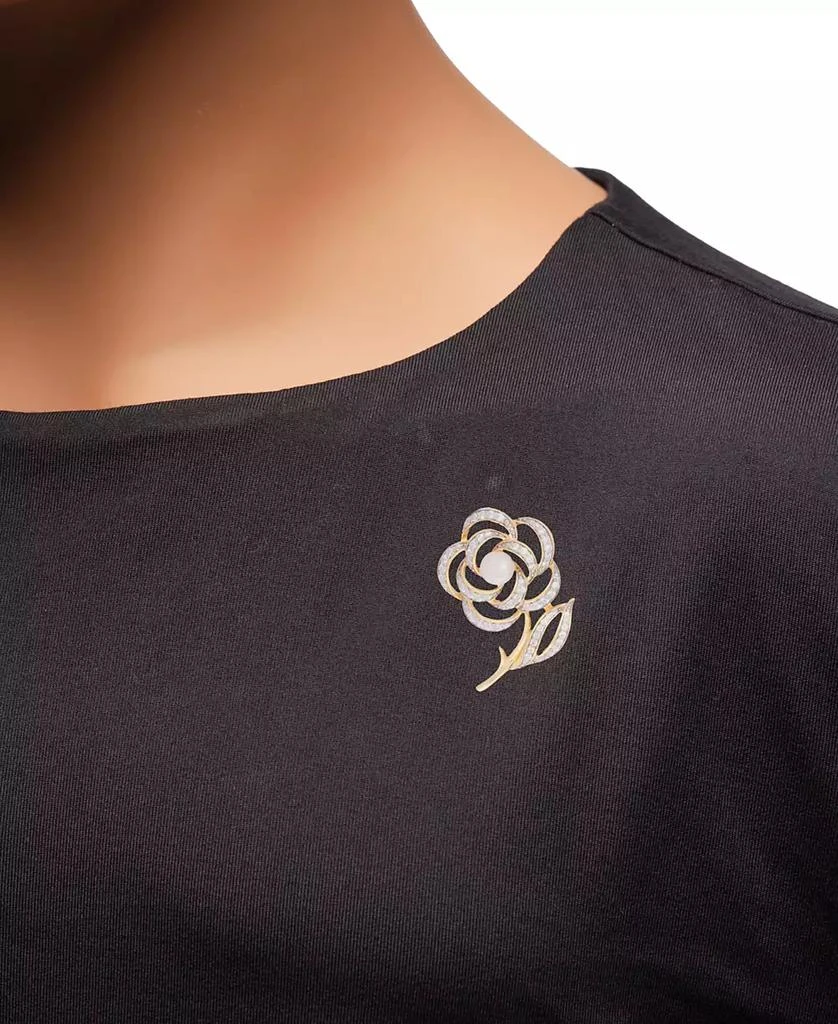 商品Macy's|Cultured Freshwater Pearl (6-1/2mm) & Cubic Zirconia Flower & Stem Pin in 18k Gold-Plated Sterling Silver,价格¥736,第3张图片详细描述
