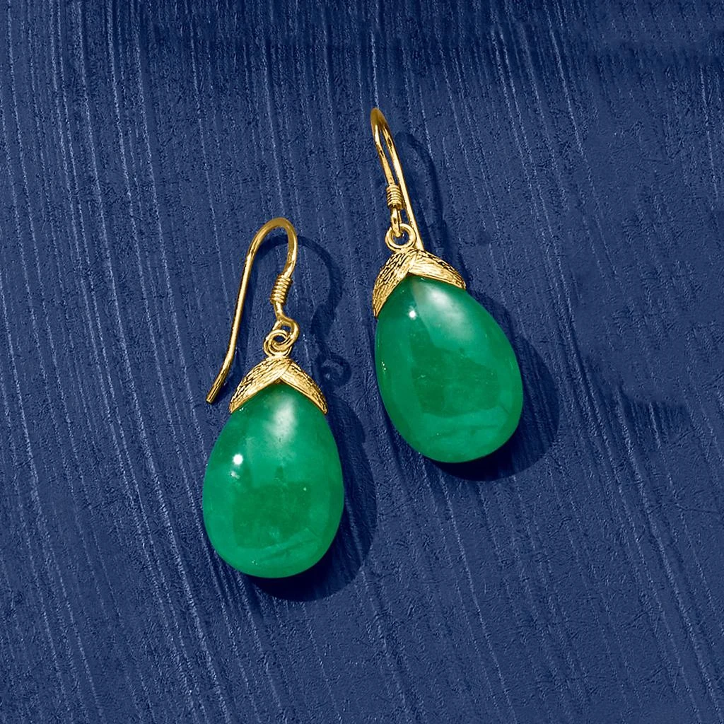 商品Ross-Simons|Jade Drop Earrings in 18kt Gold Over Sterling,价格¥940,第3张图片详细描述