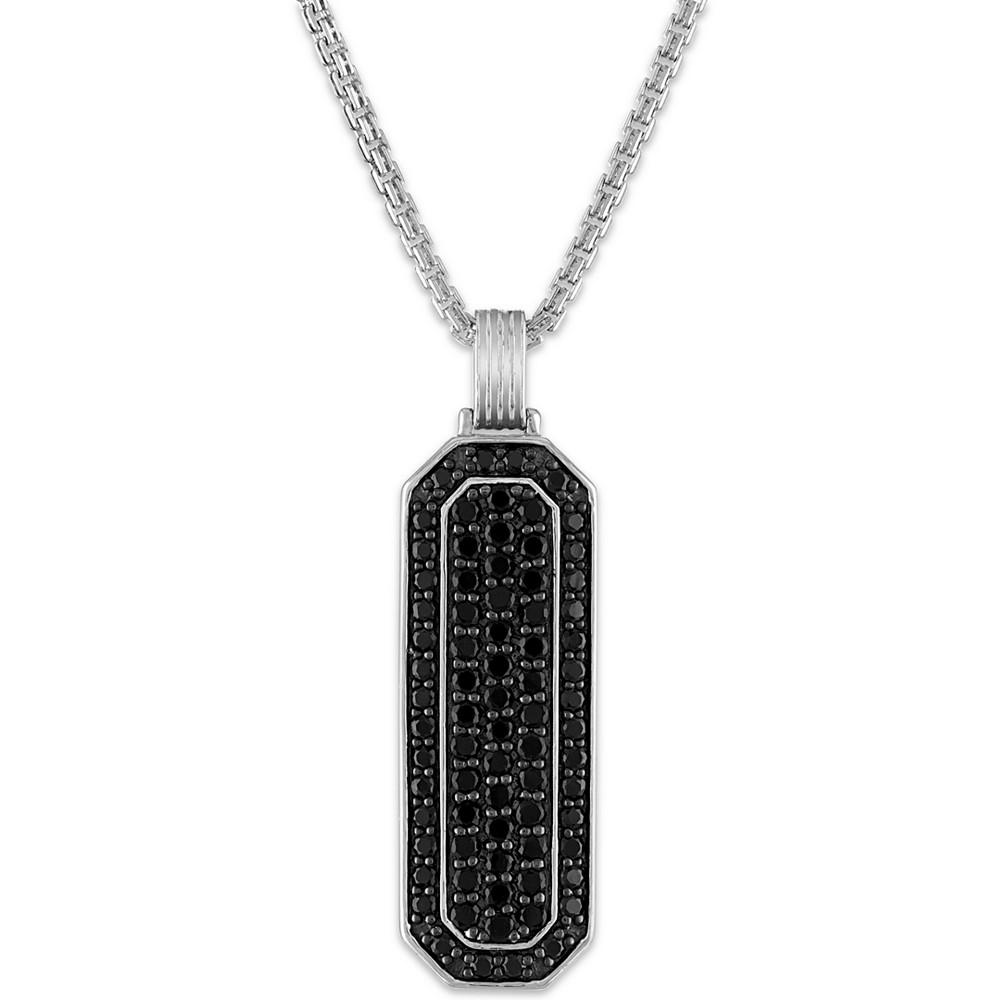 Black Spinel Beveled Dog Tag 24" Pendant Necklace (2-4/5 ct. t.w.) in Sterling Silver (Also in White Topaz), Created for Macy's商品第1张图片规格展示