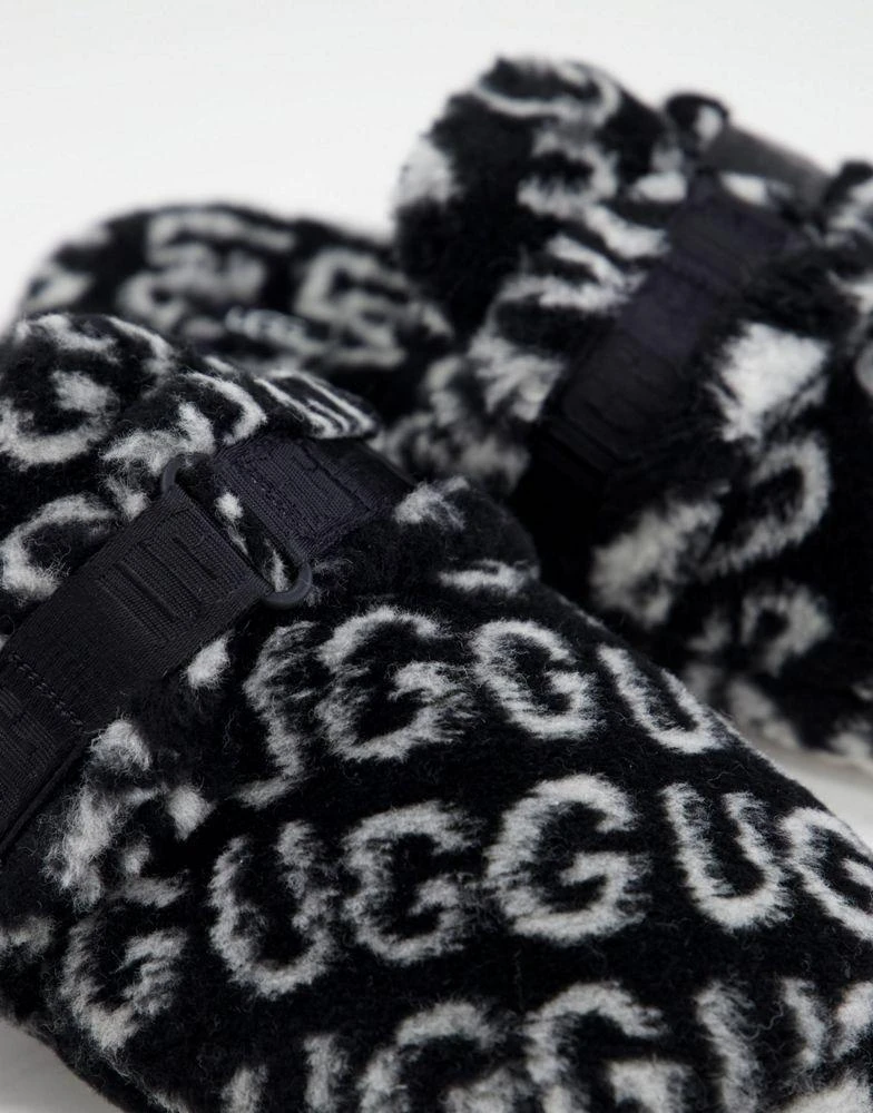 商品UGG|UGG fluff it pop sheepskin slippers in all over logo print black,价格¥646,第3张图片详细描述