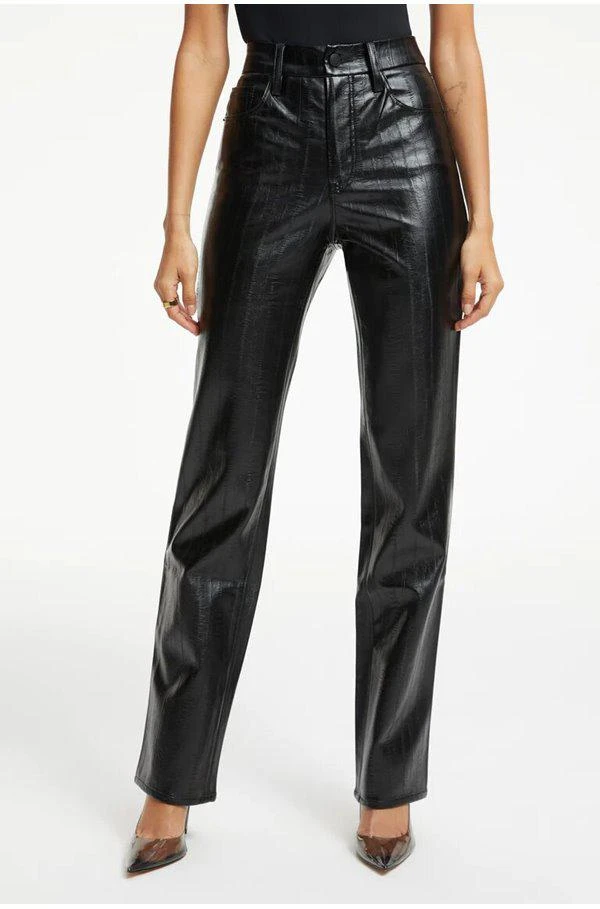 商品Good American|Good American - Better Than Leather Good Icon Straight Jean in Black,价格¥838,第1张图片