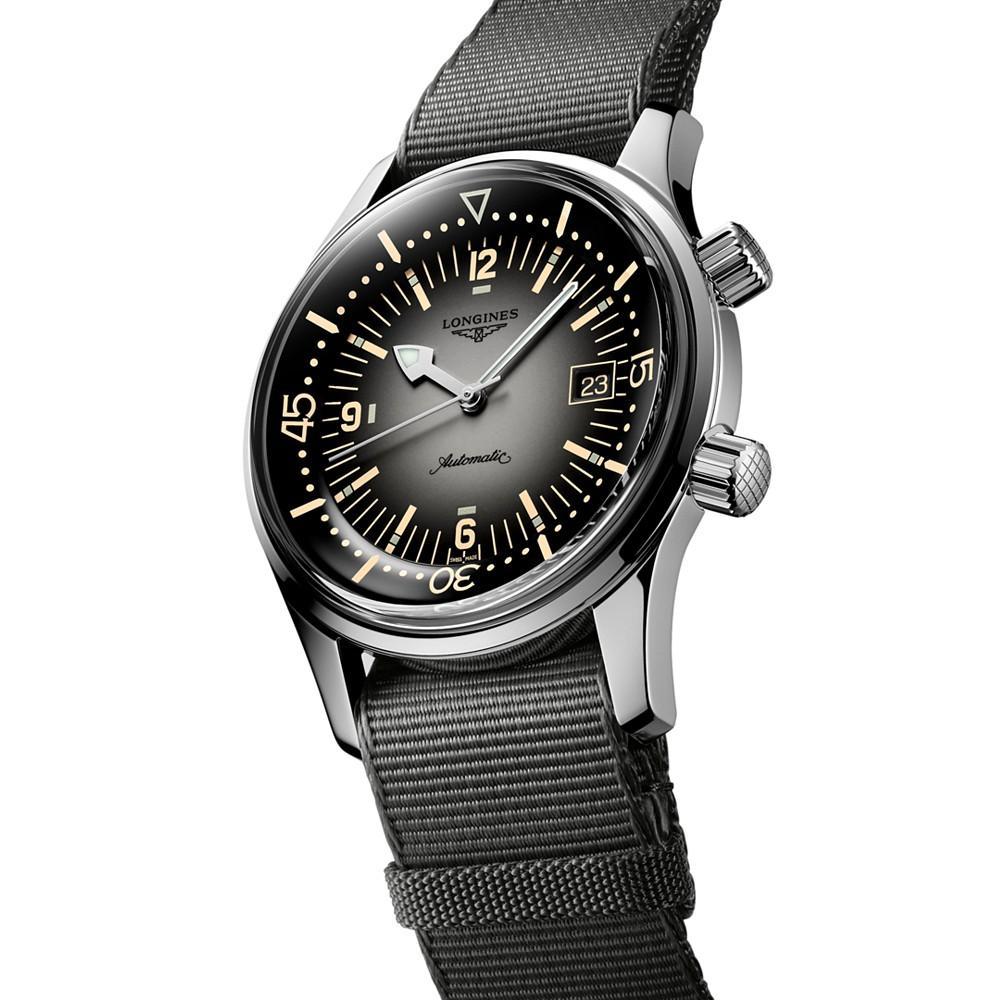 商品Longines|Men's Swiss Automatic Legend Diver Gray Fabric Strap Watch 42mm,价格¥17744,第5张图片详细描述