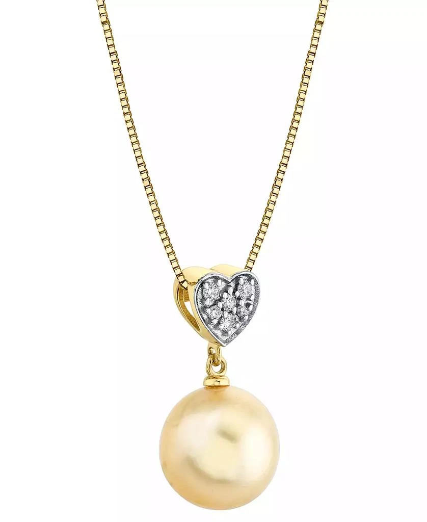 商品Macy's|Cultured Golden South Sea Pearl (10mm) & Diamond Accent Heart 18" Pendant Necklace in 14k Gold,价格¥3216,第2张图片详细描述