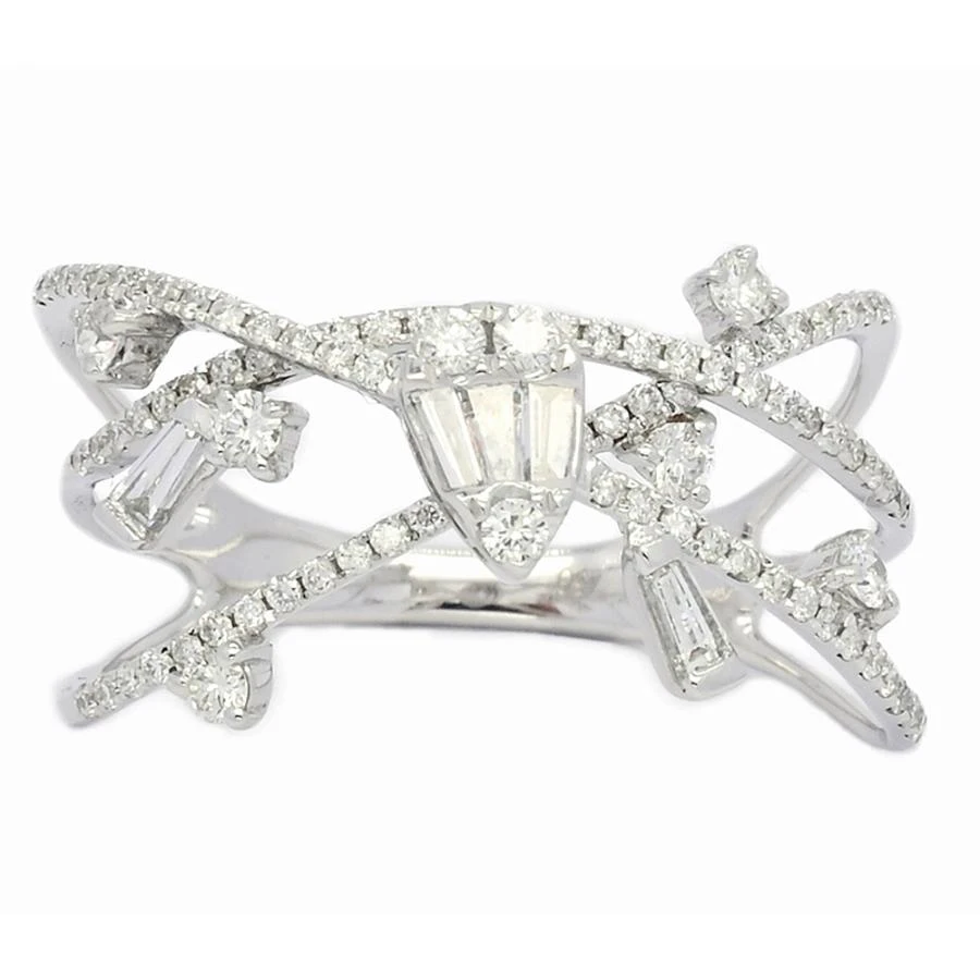 商品J Collection|New J Collection Fine Jewellery Ring W / Diamond91 Rddi 0.41 Ct5 Tpditapc 0.15 Ct18kw 2.97 Gm 18kt White Gold Silver,价格¥10312,第1张图片