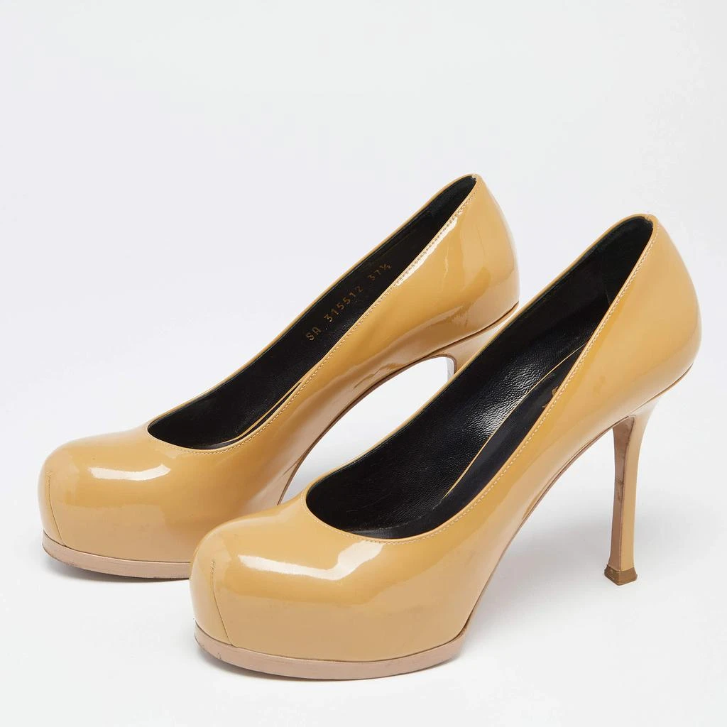 商品[二手商品] Yves Saint Laurent|Saint Laurent Beige Patent Leather Tribtoo Platform Pumps Size 37.5,价格¥1237,第2张图片详细描述