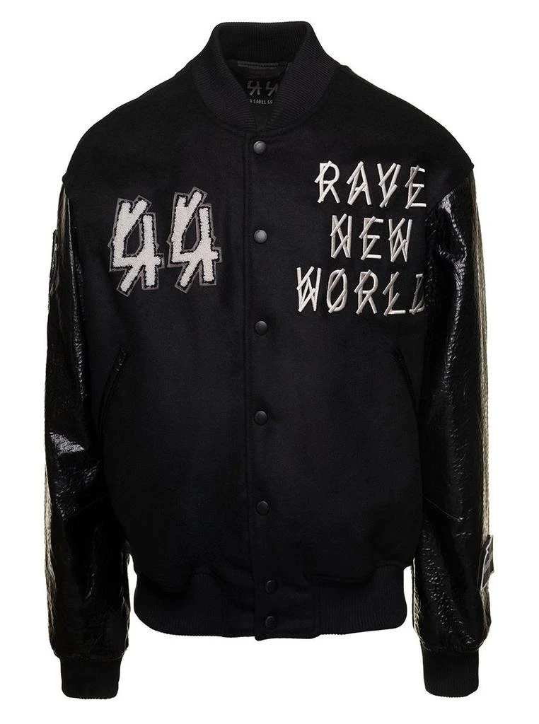 商品M44 LABEL GROUP|Black Varsity Jacket with Faux Leather Sleeves and Logo Patch Man,价格¥4286,第1张图片